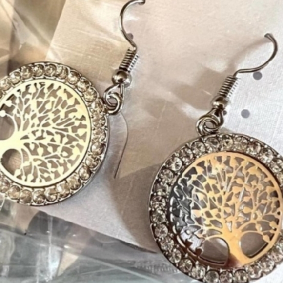 Gorgeous Rose Gold Tree of Life Dangle Earrings Crystal Rhinestones NEW - Picture 8 of 10